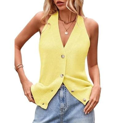 Sumtory Women Sweater Vest Button Down V Neck Knit Tank Top Sleeveless Cardigans