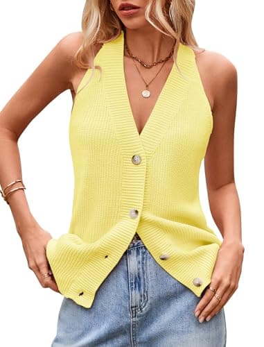 Sumtory Women Sweater Vest Button Down V Neck Knit Tank Top Sleeveless Cardigans — image 1