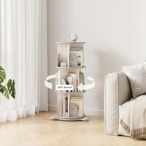 Deer COCO 3-Tier Rotating Bookshelf, 360° Spinning Corner Bookcase with Display Stand - HDPE Plastic Book Storage Organizer for Bedroom, Home Office, Classroom, Living Room view 3