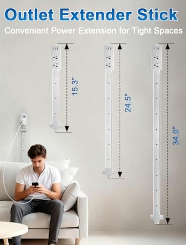 Gbchais Electrical Outlet Extender Stick, Upgraded 4-Way Free Combination Plug Extender (6"-34") with USB-A & USB-C, 2 AC Outlets, Wall Outlet Extender for Hard-to-Reach Spaces (Light Gray) view 2