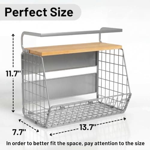 Ofiray-home Magnetic Shelf for Fridge, Wood-Top Storage Basket, Kitchen | Large magnetic storage basket for snacks, pantry items, coffee pods, kitchen supplies and laundry essentials. No drilling. view 2