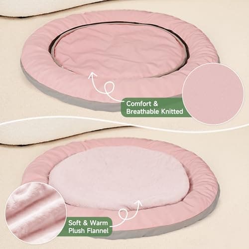 Cat Beds for Indoor Cats, Round Dog Bed for Small Dogs, Puppy, Kitten -Soft Plush Washable Cat Bed Calming with Protective Shield (Pink，18 Inches) view 3