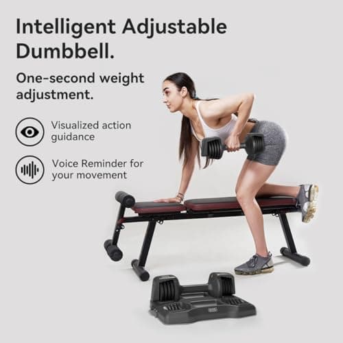 Smart Adjustable Dumbbell Set - Pair with Stand - Quick Adjustment, Secure Grip - Compact Home Gym Training Dumbbells for Men & Women with Voice Reminder & Motion Sensing Functions - 25LB view 2