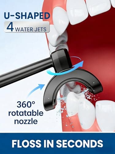 Cordless Water Flosser for Teeth: 4 Pressure Settings, 360° Clean with 4 U-Shaped Flossing Heads, IPX7 Waterproof, 30-Day Battery, Rechargeable Flosser for Braces Sensitive Gums (Black & Gray) view 2