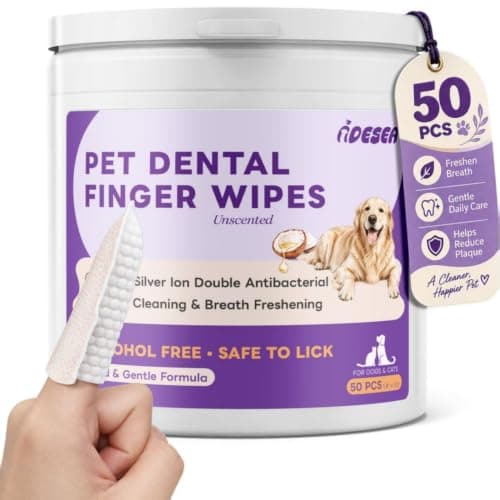 Dog & Cat Dental Finger Wipes, 3D Pearl-Patterned & Raised Dotted Dual-Sided Teeth Wipes, Reduce Bad Breath & Plaque Tartar, Alcohol-Free Gentle Formula, Flip-Top Design for Easy Access - Unscented — image 1