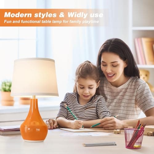 Seealle Modern Ceramic Table Lamps for Night Stands - Bedside Lamps Set of 2 for Nightstand,Orange Bedroom Lamp for Living Room Cute Desk End Table Office Guest Room Dresser Rocker Swtich view 5