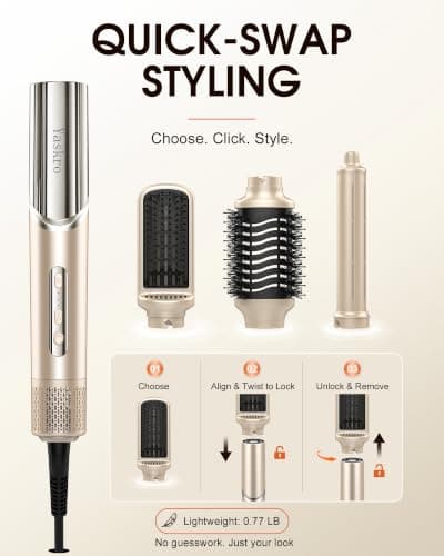 6-in-1 Hot Air Brush & Hair Dryer, 110,000 RPM High-Speed Ionic Blow Dryer | Ionic Auto Curlers, Detachable Tools, 90° Rotating Handle for Fast Drying, Curling, Straightening & Volumizing All Hair Types view 4