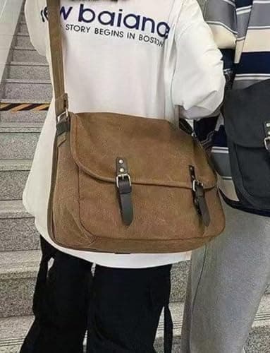 Gleease Canvas Messenger Bag for Men Women Large Crossbody Bag Hobo for 14inch Laptop Vintage Satchel for College Travel Work view 2