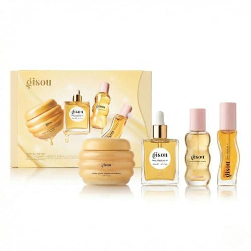 Gisou Glow All The Way Hair & Lip Gift Set: Lip Oil, Hair Mask, Oil & Perfume