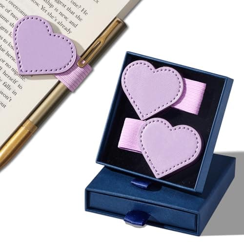 2Pcs Magnetic Leather Bookmarks with Gift Box Heart-Shaped Magnetic Pen Holder Book Marks Clip Gift for Book Lover Readers Cute Bookmark for Women, Purple — image 1