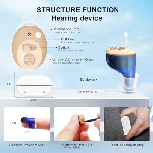 True Hearing Aids for Seniors Hearing Loss with Noise Cancelling Invisible Rechargeable Hearing Aid with Magnetic Charging Box view 2