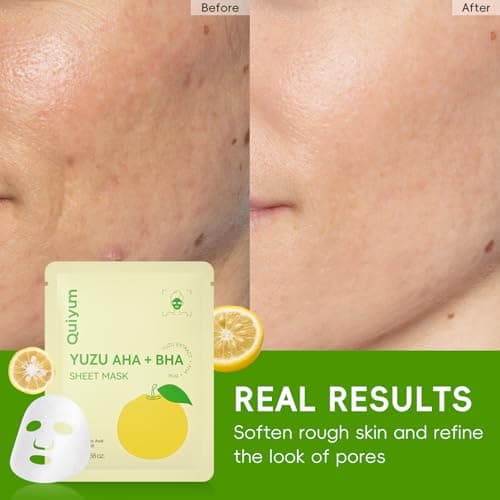 QUIYUM Yuzu AHA BHA Skincare Set for Teens & Young Women - 3.53oz Foaming Cleanser + 5 PCS Exfoliating Sheet Masks + 2.12oz Hydrating Gel Moisturizer | Gentle Exfoliation, Oil Control & Glowing Skin view 7