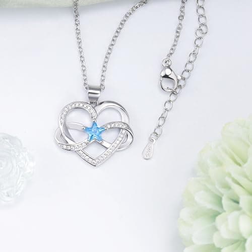 Sterling Silver Heart Star Necklace - Adjustable Love Heart-Shaped Infinity Pendant Necklace for Women Hypoallergenic Lightweight Blue Cubic Zirconia Necklaces Jewelry Gifts for Teens Daughter Granddaughter view 5