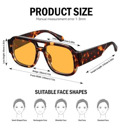 LOOMAKA Square Aviator Sunglasses for Women Retro 70s Chunky Double Bridge Glasses Trendy Flat Top Y2K Shades view 5