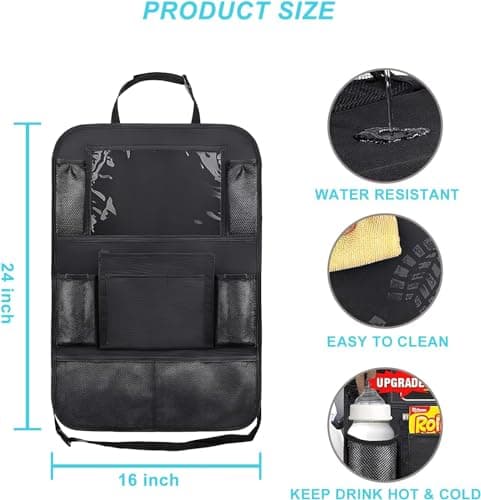 AYWVRBST Car Backseat Organizer, 9 Storage Pockets, Thickened 600D Polyester,Waterproof, Durable, Universal Fit for Sedan SUV, Truck, Minivan(1, Black) view 3