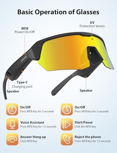 AIRMARS Bluetooth Sunglasses for Men and Women, Built-in Mic & Speakers, Polarized Sport Smart glasses for Running/Cycling, UV Protection, Voice Control (Colorful) view 5