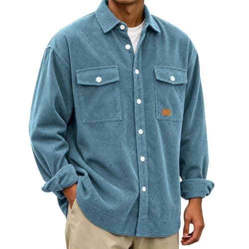 Button Down Corduroy Shirt Men Winter Jacket with Pockets view 2