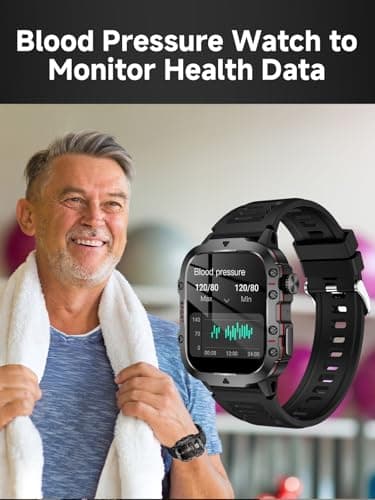 mkzea Blood Pressure Watch Men, IP68 Waterproof Blood Pressure Watch, 1.96" High-Resolution Touch Screen Smart Fitness Tracker with 100+ Sport Modes Compatible with Android and iOS, Black view 3