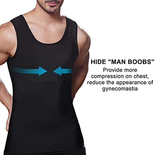 Mens Slimming Compression Shirt, Body Shaper Workout Tank Top, Gynecomastia Tummy Control Undershirts - Change in Seconds view 2