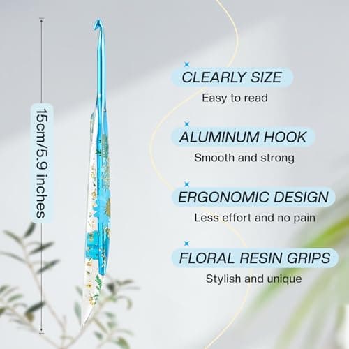5mm Crochet Hooks,Ergonomic Crochet Hook with Floral Resin Grips,Stylish and Unique,Crocheting kit for Beginners, Arthritic Hands and Professional view 3