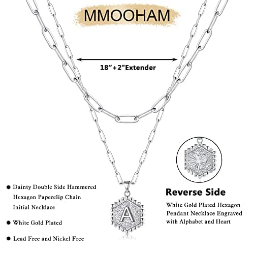 M MOOHAM Mothers Day Gifts, 14K-Gold-Plated Initial Necklaces for Women Cute Hexagon Letter Initial Necklace Layered Necklaces for Women Teen Girl Gifts view 5