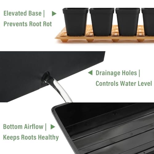 5 Pack Nursery Pots Trays with Removable Mesh Drainage Mat, Plastic Seed Starter Trays (17"x12"x3.5") with Drainage Hole, Propagation Kit for Seedlings, Microgreens, Plant Germination (Black) view 5