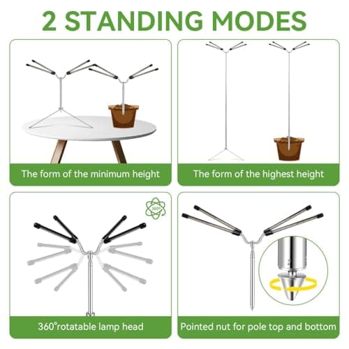 Grow Lights for Indoor Plants Full Spectrum,15-62 Inches Height Adjustable Dsektop and Standing Plant Growing Lights with Detachable Tripod Stand for Large and Small Plants, Auto On/Off Timer view 3