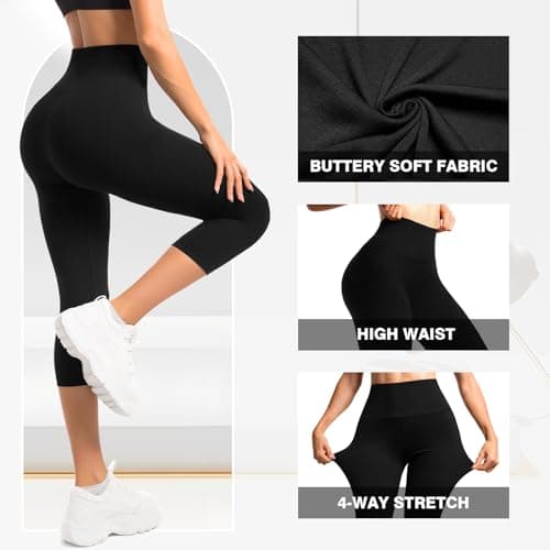 Leafigure 2-Pack Capri Leggings for Women, High Waisted Soft Yoga Pants for Gym Workout view 4