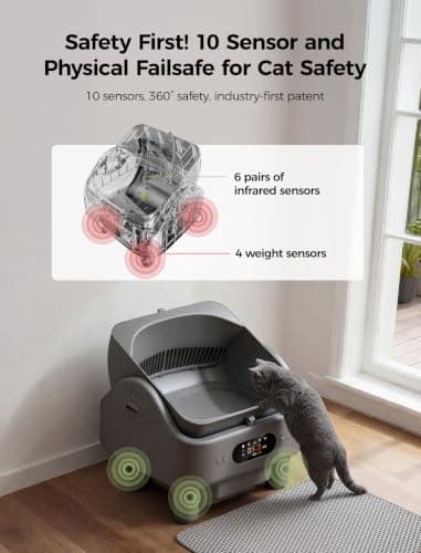 Open Top Self Cleaning Litter Box, Automatic Cat Litter Box for Multiple Large Cats with APP Control, 10 Safety Sensors, 6" LED Display, Quiet Odor Control, Trash Bags, Cat Stair, Litter Mat, 5G WiFi view 3