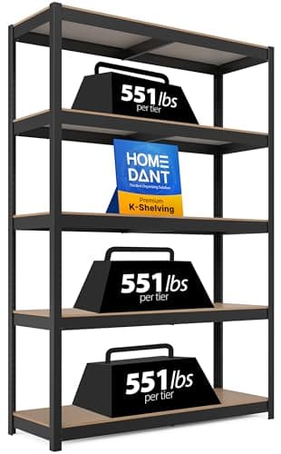HOMEDANT House 48.1" W 5 Tier Heavy Duty Garage Shelving Adjustable Metal Rack Storage Shelves Standing Shelf Unit Organizers Industrial Warehouse Basement Black 1Pack view 1