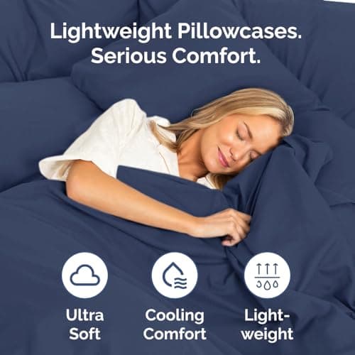 King Pillow Cases Set of 2 - Ultra Soft Hotel Quality Pillowcase Covers - Comfy, Cozy & Wrinkle Free - Shrinkage, Stain & Fade Resistant - Machine Washable Pillow Protectors - 2 Piece Set - Navy Blue view 3