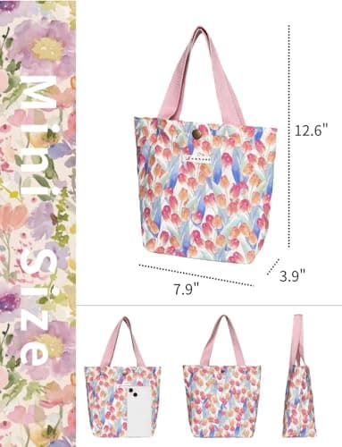 Gleease 2 Pcs Cute Tote Bags for Women Mini Tote Bag for Girl Floral Coquette Small Reusable Bag for Lunch Bible view 5