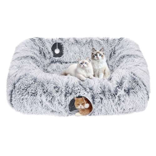 Extra Large Cat Tunnel Bed, 4 Ways Tunnels for Indoor Cats, Multi-cat Family Cat Bed & Cave, Plush Cat Donut with Washable Middle Mat, Exit Balls, Pet Play Toy for Kitten Puppy Rabbit — image 1
