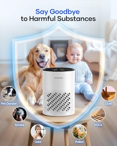 Air Purifiers for Bedroom Home, MOOKA HEPA Air Purifier for Home Pets with Fragrance Sponge for Smoke Dust Pollen Dander Odor, Small Air Cleaner with Sleep Mode Night Light Timer, KJ067L, White view 6