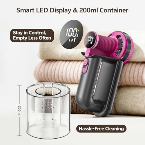 Rechargeable Fabric Shaver, 2-in-1 Lint Remover for Clothing, Furniture, Sweater with 6-Blade, 200ml Container, LED Display, 2000mAh USB-C, 3-Speed Lint Shaver Eliminates Fuzz & Pilling view 2