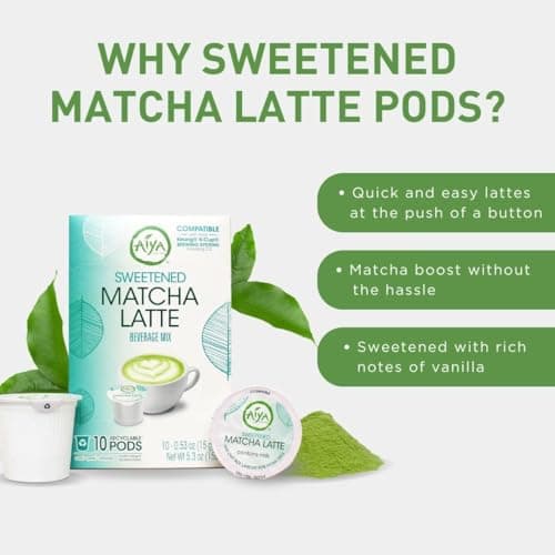 Aiya Creamy Matcha Latte Pods - Authentic Matcha with Rich Notes of Vanilla, Convenient Single-Serve Pods (10 Count, Sweetened) view 3