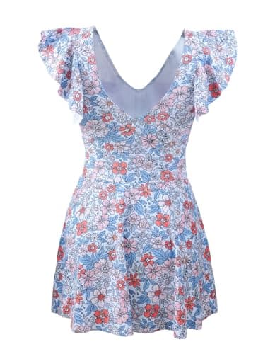 MFAVIP Women One Piece Swim Dress Tummy Control Swimsuits V Neck Ruffle Bathing Suit Cutout Sexy Wrap Side Tie with Skirt view 6