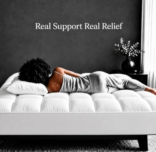 100% Cotton Mattress Topper Queen Size, Plush Pillow Top Mattress Topper with Cooling Breathable Cotton Surface, Soft Comfort Layer, Machine Washable, Elastic Deep Pocket Fits 8-21", White(60" x 80") view 3
