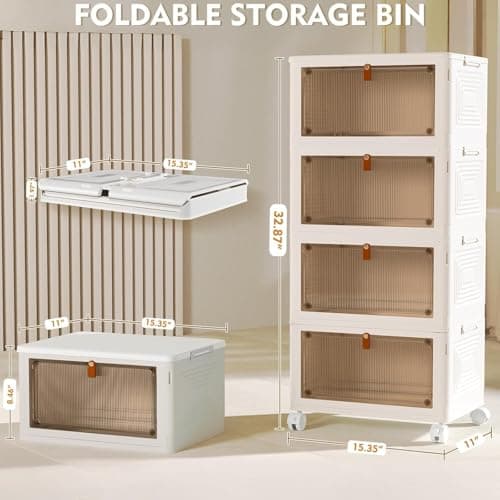 YFXCVSL 4 Tier Plastic Storage Bins with Lid 23QT, Stackable Storage Containers with Wheels, Folding Storage Boxes, Stackable Storage Bins, Organizers and Storage for Living Room,Office,Dorm view 2