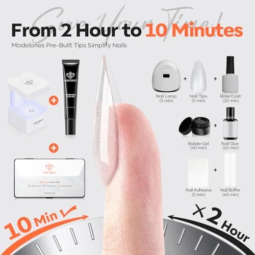 modelones X Nail Gel Kit Almond, 15Sizes Instant Apex False Nail Tips Solid Glue & Mini U/V Lamp, 240Pcs Medium Almond Pre-Building Thick Acrylic Press on Tips LED Light Extension Kit Women Gift view 6