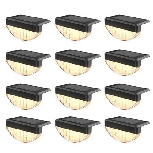 VOLISUN 12 Pack Solar Deck Lights Outdoor, Warm White LED Solar Step Lights for Outside, Waterproof Fence Light for Patio, Deck, Stairs, Yard, Pool and Porch (Black) view 1