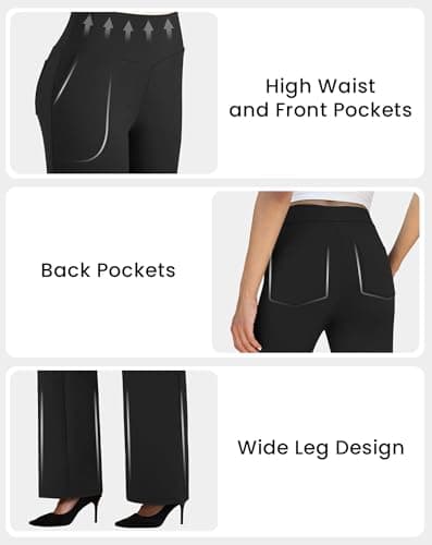 SEAJOJO Yoga Pants Women Wide Leg, High Waisted Stretch Trouser with Pockets for Casual Workout view 6