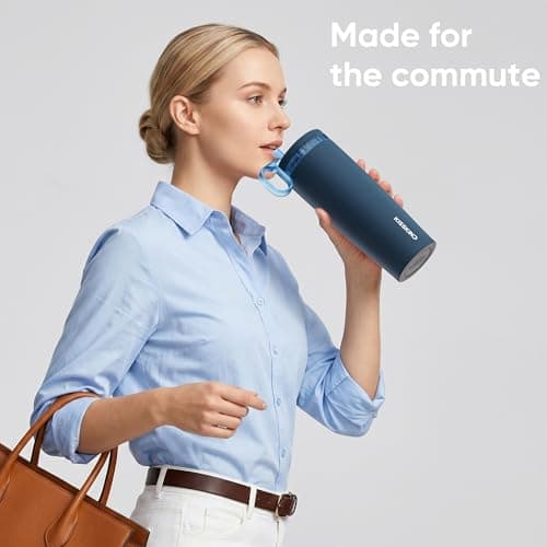 KISSKIND 20 Oz Iced Coffee Tumbler with Hidden Straw, Insulated Stainless Steel Coffee Tumbler, Leakproof Ceramic Lined Travel Cup for Subway Commuting, Slim Tumbler for To-Go, Americano view 3