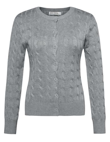 GRACE KARIN Womens Long Sleeve Button Up Cable Knit Cardigan Lightweight 2026 Crewneck Button Down Sweaters for Women view 5