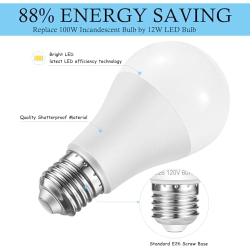 Hanbaak E26 LED Bulb, 100W Equivalent Light Bulb, 12W Medium Base Bulb, Non-Dimmable, Daylight White 6500K, 1200lumen, 10Packs view 5