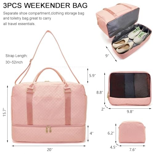 Travel Duffle Bag for Women Carry on Bags Overnight Weekender Bags Toiletry Hospital Gym Bag with Shoe Compartment 3pcs Set view 2