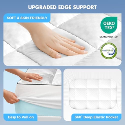 Queen Size Dual Layer 4 Inch Memory Foam Mattress Topper for Pressure Relief, 2" Breathable Pillow Top Plus 2" Cooling Gel Memory Foam Mattress Pad, 21" Elastic Pocket, Medium Support, White view 3