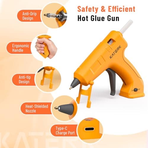 Katerk 3.7V Cordless Hot Glue Gun Kit with 15 Glue Sticks, 90s Fast Heating view 4