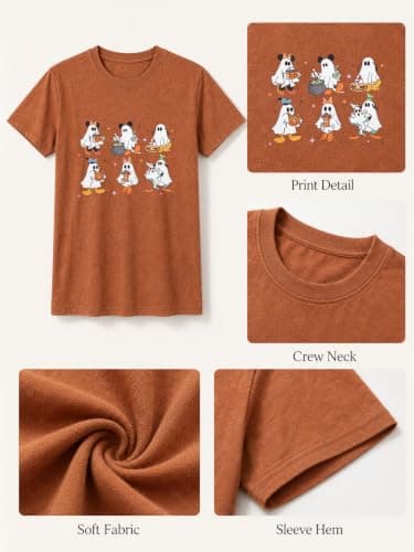 Halloween Shirts for Women Magic Ghost Graphic T Shirt Funny Halloween Spooky Season Tee Cute Pumpkin Casual Tops view 6