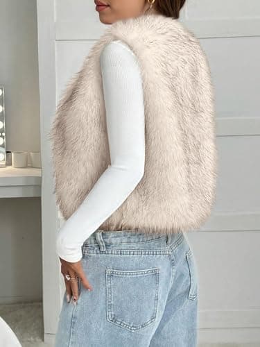 BTFBM Faux Fur Vest Women Fall Fashion 2026 Winter Clothing | Sleeveless Fuzzy Jackets, Buttonless Placket Fluffy Coat, Lightweight Furry Outerwear, Vests Top With Pocket, Holiday Outfits view 3